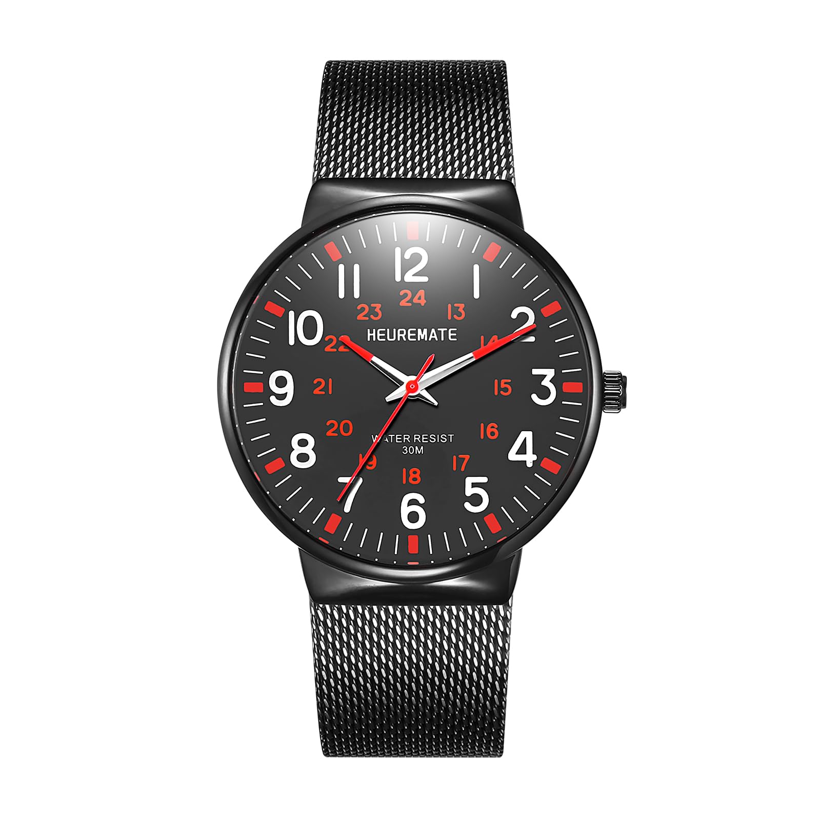 Orologio analogico da uomo, ultra sottile, impermeabile, alla moda, per medici, infermieri e medici, con quadrante luminoso di facile lettura, ora militare, lancetta dei secondi 24 ore,