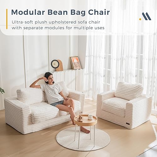 Miniatura 67 de MAXYOYO Puf gigante para adultos, sofá tapizado de suelo con almohadas y reposabrazos, puf grande de felpa, sofá para dormitorio, sala de estar,