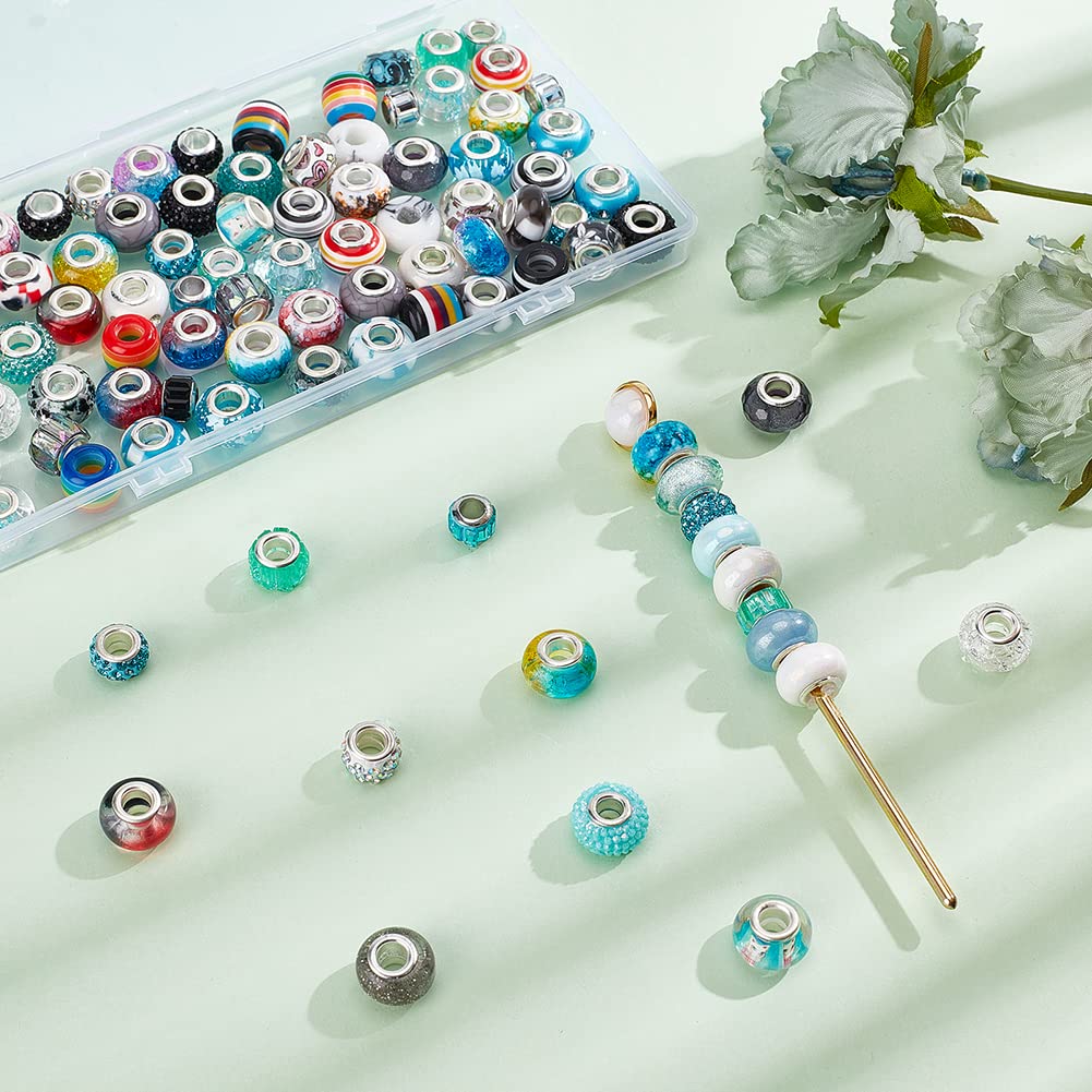 NBEADS, 54 perline europee in stile e colori misti, con diamanti sintetici, foro grande, in vetro, ciondoli per braccialetti snake