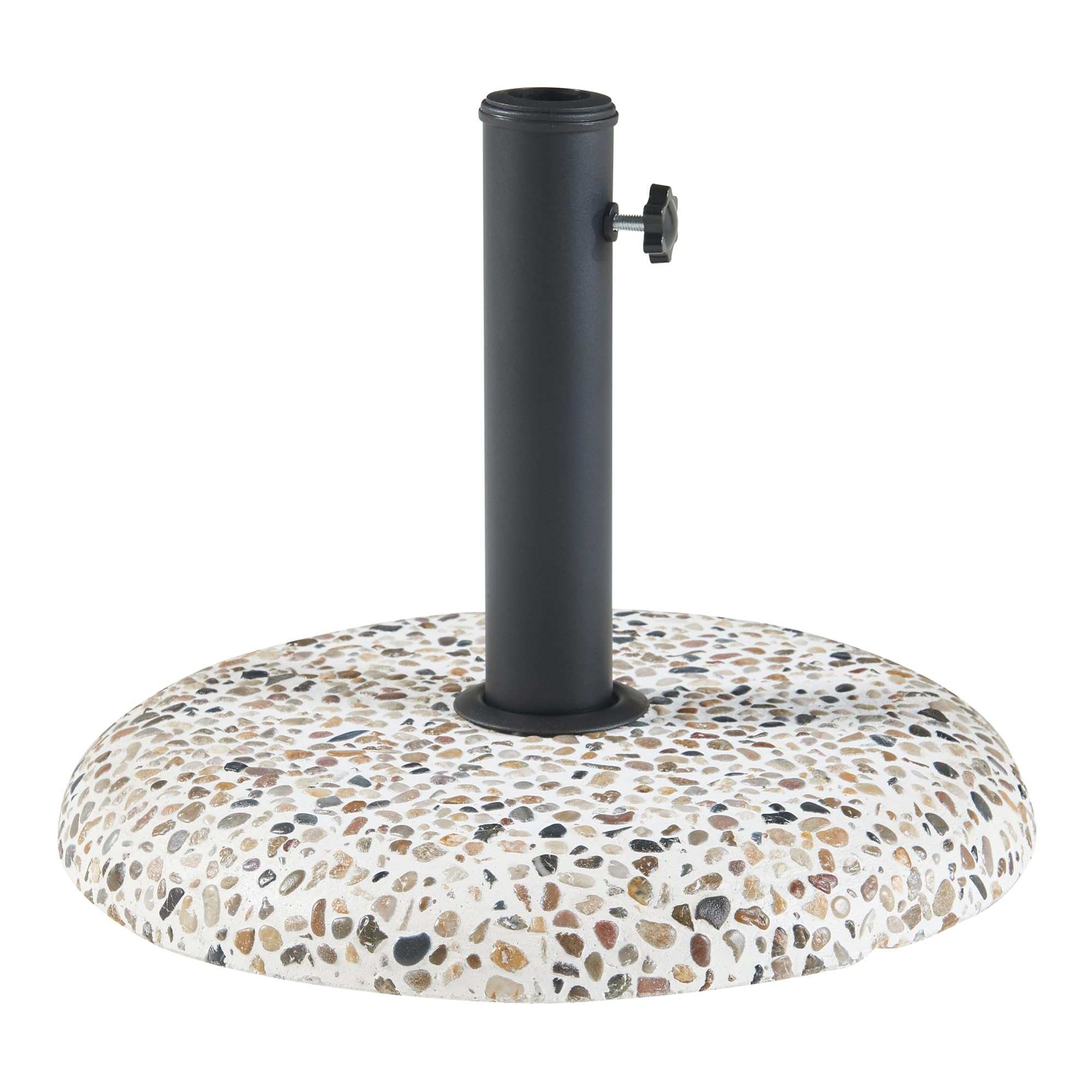 casa.pro Pied de Parasol Rond avec Adaptateurs 37 42 52 58 mm Fixation Facile Couche de Protection Résistant aux Intempéries Béton Fer Plastique 45 x 6 cm Aspect Pierre