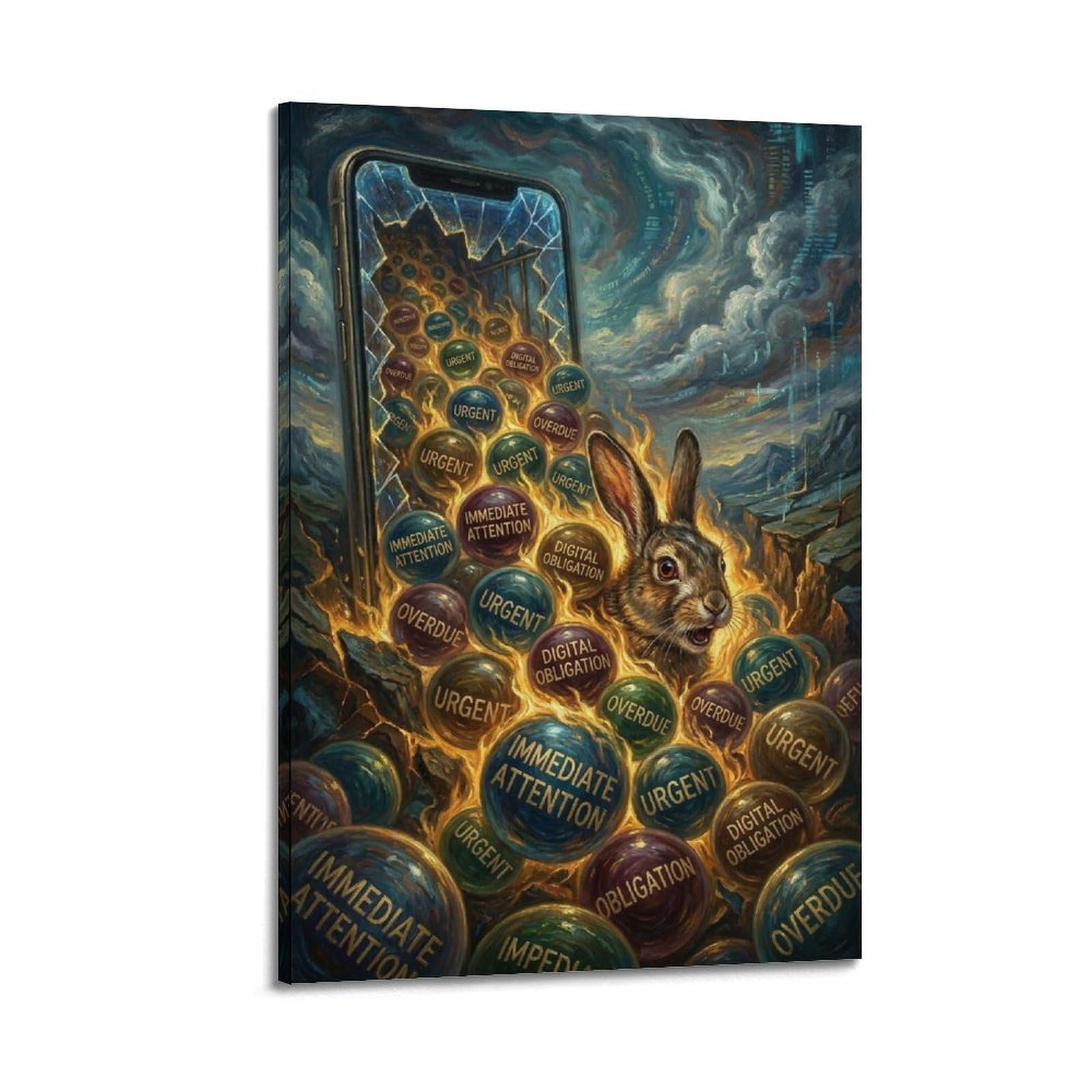 XKUGA Surreal Vintage Animal Poster Rabbit Alert Overload Satire Modern Decorative Canvas Prints - Ideal Wall Art for Family, Man Cave, Game Room, Boys & Girls Bedroom 20x30inch(50x75cm)