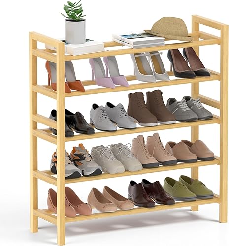 Miniatura 23 de Haddockway Zapatero de bambú para armario, organizador de zapatos independiente con varillas redondas suaves y asas prácticas, estante apilable de