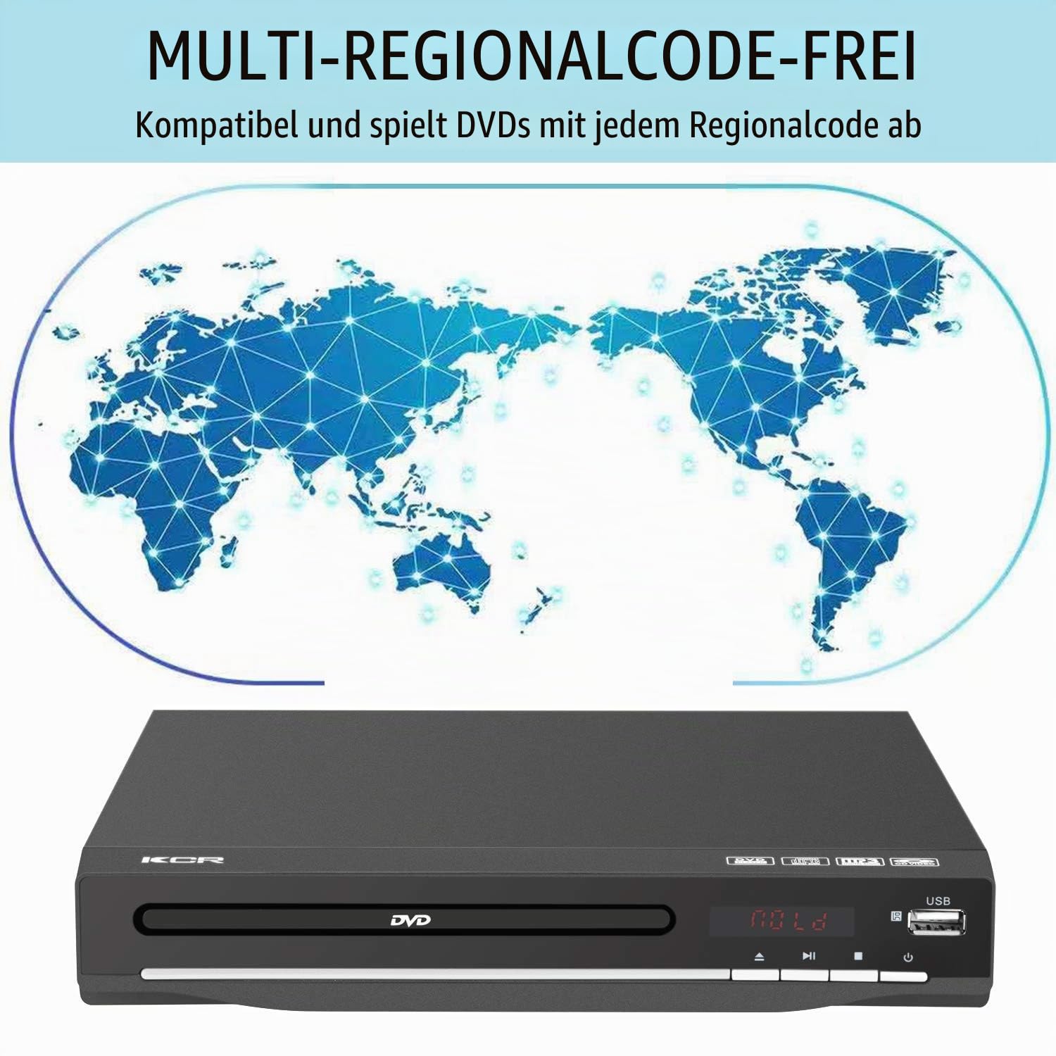 DVD-Player für TV, DVD/CD/MP3/MP4, mit USB und HDMI, AV-Kabel im Lieferumfang, Fernbedienung, Schwarz, ohne Blu-Ray