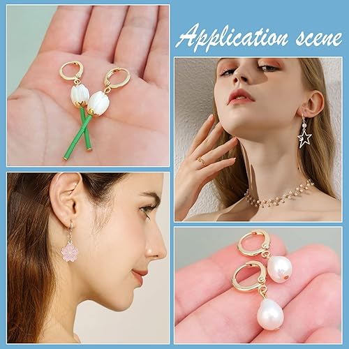 Miniatura 5 de SUNNYCLUE 1 caja de 80 ganchos para pendientes de palanca, acero inoxidable chapado en oro de 18 quilates, palancas redondas, aros traseros de