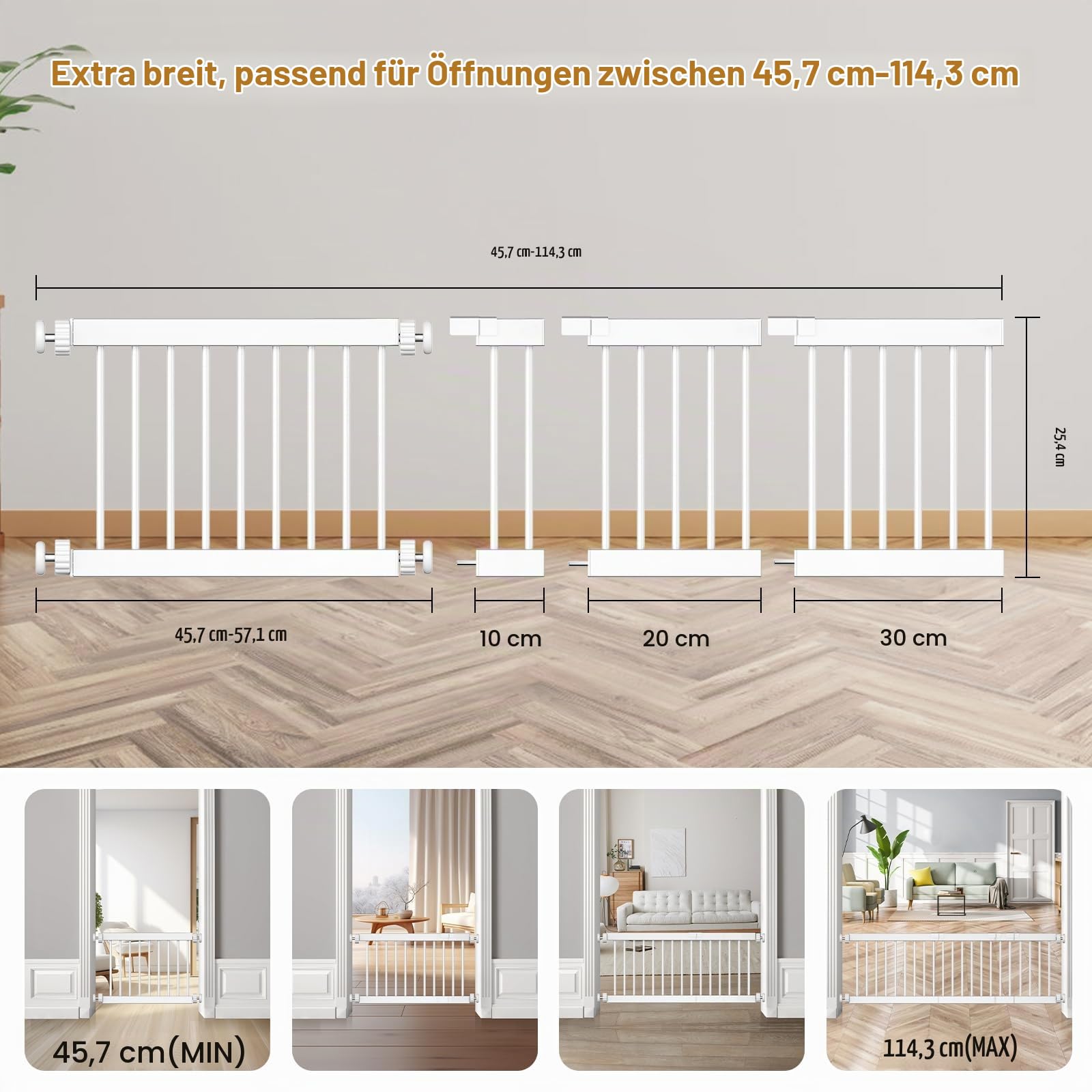 Kurzes Hundegitter, Fldofaves Extra breites 45-115cm Haustiergitter Gatter für Hunde im Innenbereich, 35cm Höhe Türschutzgitter & Für Türen,Treppen, Flure erweiterbares Türgitter mit 3 Verlängerungen