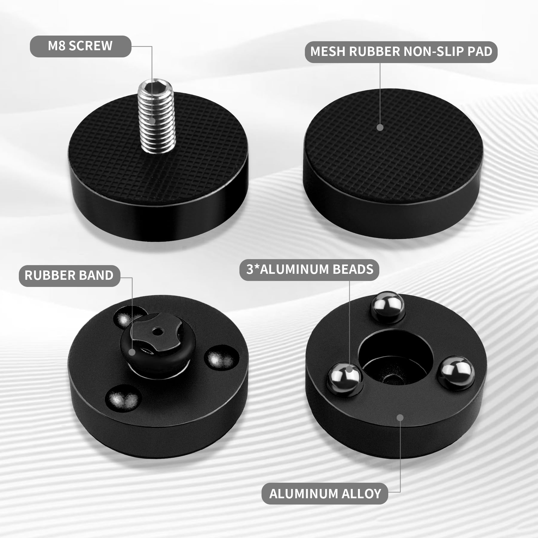 Pies de aislamiento de 3 puntos para altavoces y tocadiscos, picos antivibración de latón y aluminio para audiófilos, calidad de sonido mejorada (negro)
