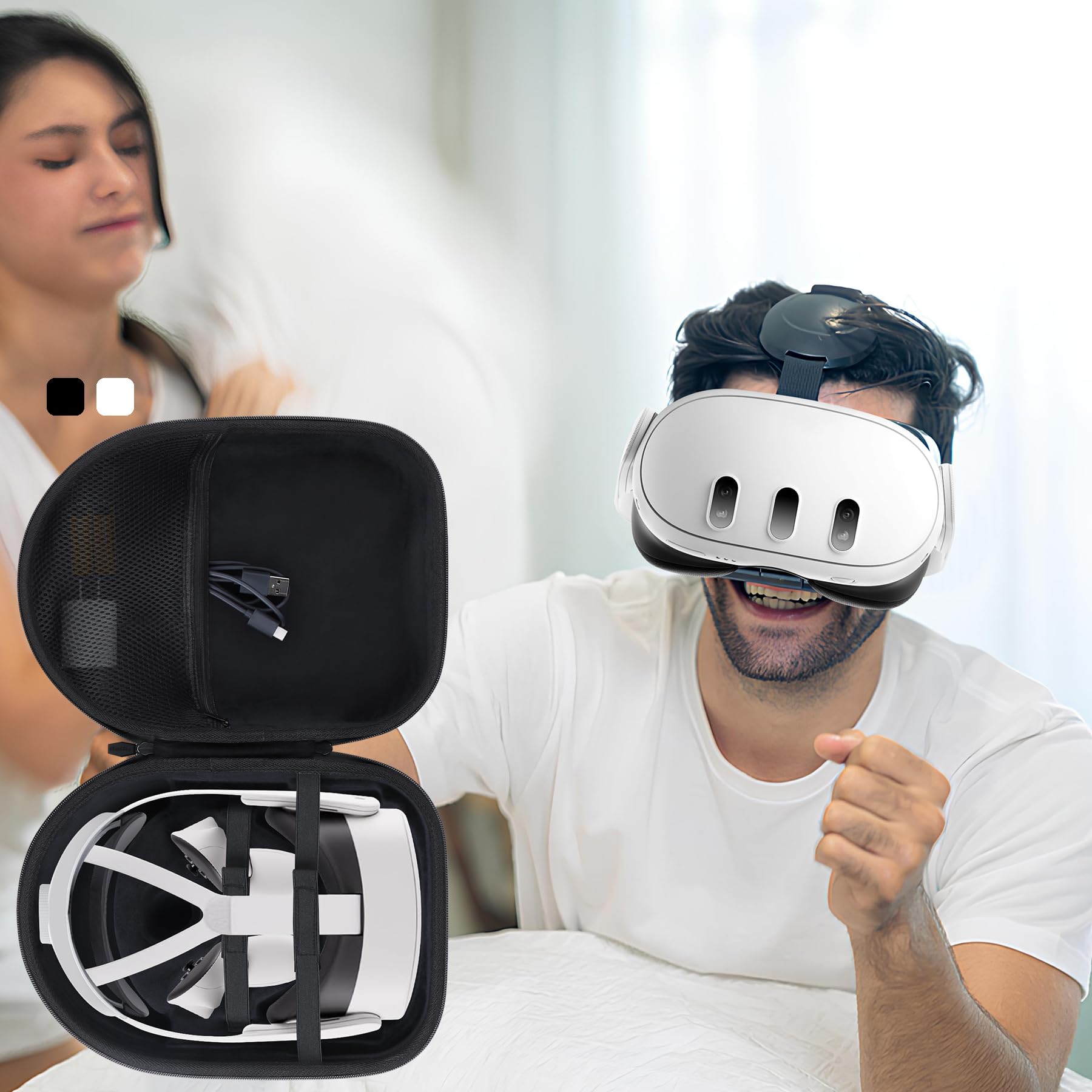 Dur Étui de Protection Compatible avec Meta Quest 2/3/3S Virtual Reality Casque et Accessoires de Contrôleur (Noir)