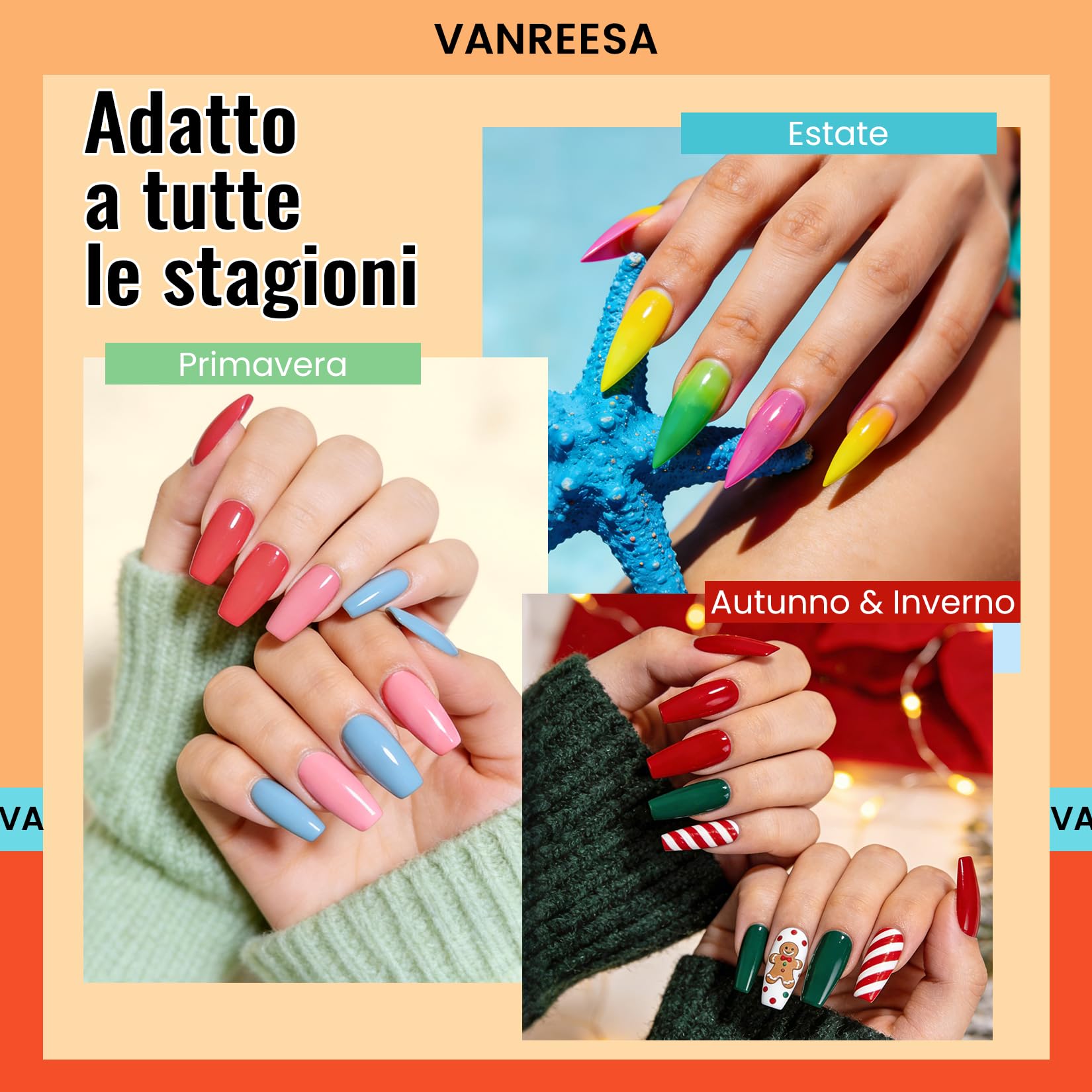 VANREESA 55 Colori Smalto Semipermanente Unghie, 60 PCS Kit Semipermanente Unghie con 1 Base e 4 Top Coat Smalti Semipermanenti per Unghie Rosso Blu Rosa, Kit Unghie Gel Completo Regalo per Donne
