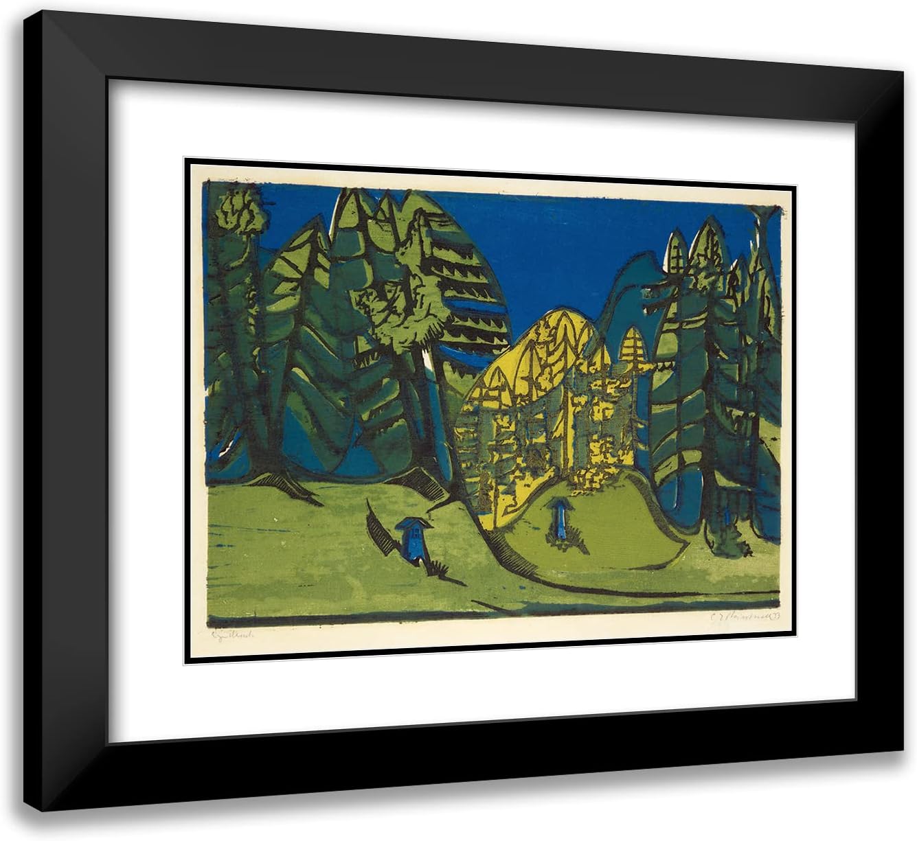 ArtDirect Ernst Ludwig Kirchner 18x14 Black Modern Frame and Double Matted Museum Art Print Titled - Waldfriedhof (1933)