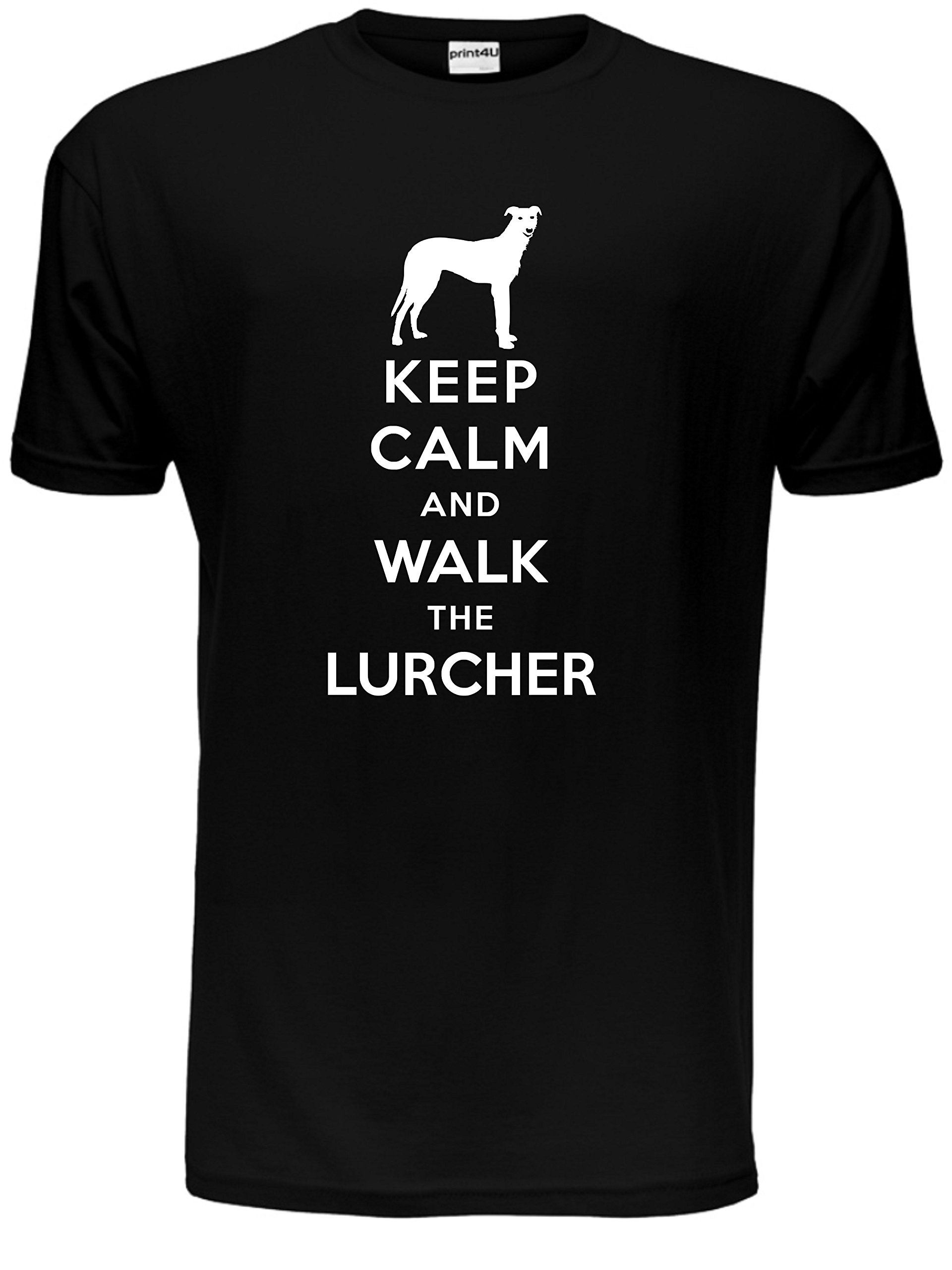 Print4u Men's Black Keep Calm Walk The Lurcher Kc Dog Lovers Gift T Shirt Medium