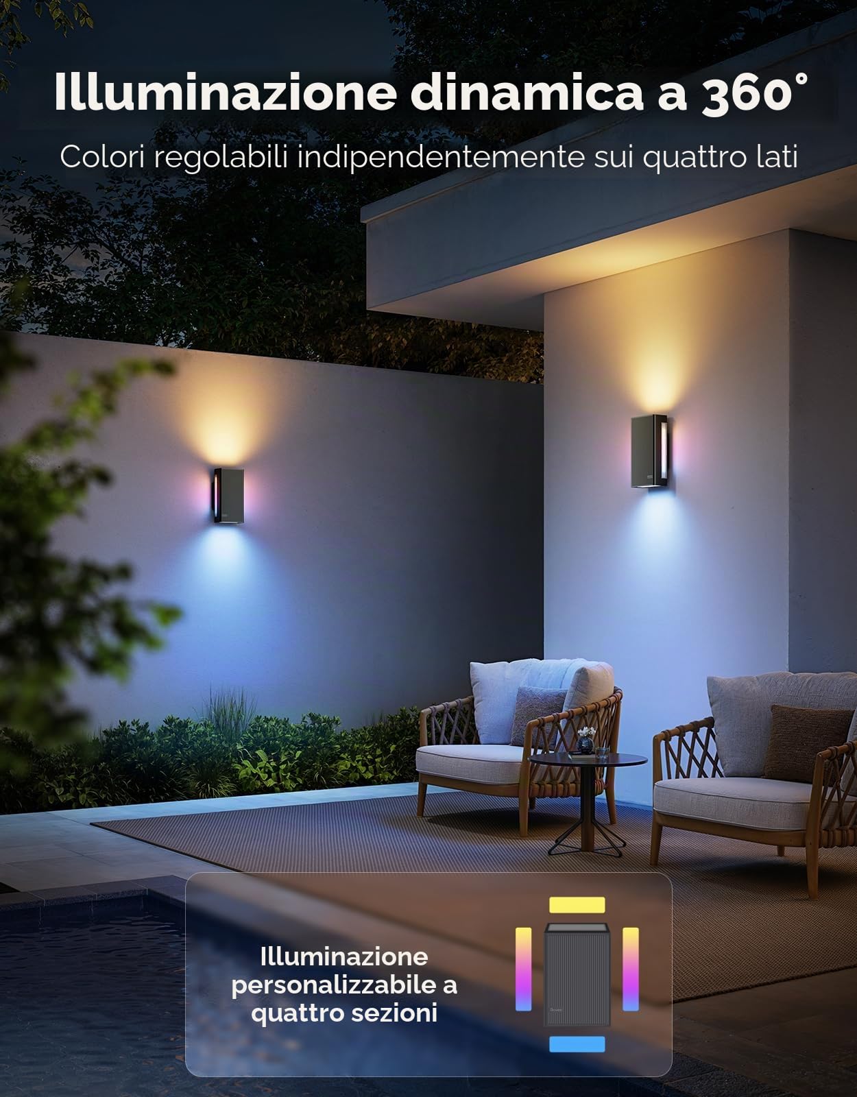 Govee Applique da Parete Esterno UpDown, 1400lm RGBICWW, IP66, 2 Pezzi | 2700K–6500K Luci Intelligenti per Portico da Esterno, 64 Scena, DIY, Matter/Alexa/Google, Veranda, Balcone, Terrazza
