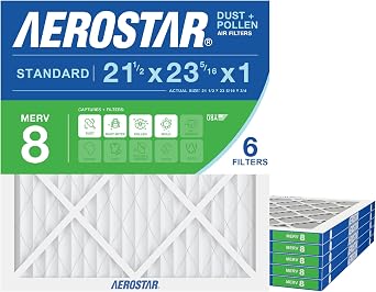 Aerostar Air Filter 21 1/2 x 23 5/16 x 1 MERV 8 Furnace Filter, 6 Pack