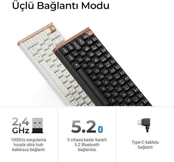 Keychron K8 He Kablosuz Gateron Çift Raylı Manyetik Anahtar Özel Klavye (K8H-F1-TR)