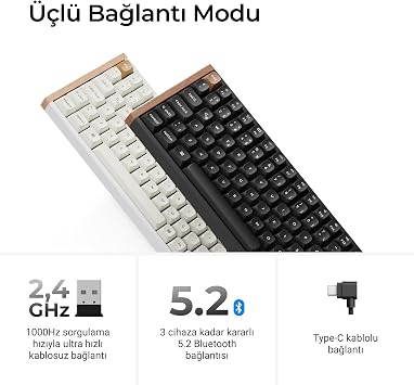 Keychron K8 He Kablosuz Gateron Çift Raylı Manyetik Anahtar Özel Klavye (K8H-F1-TR)