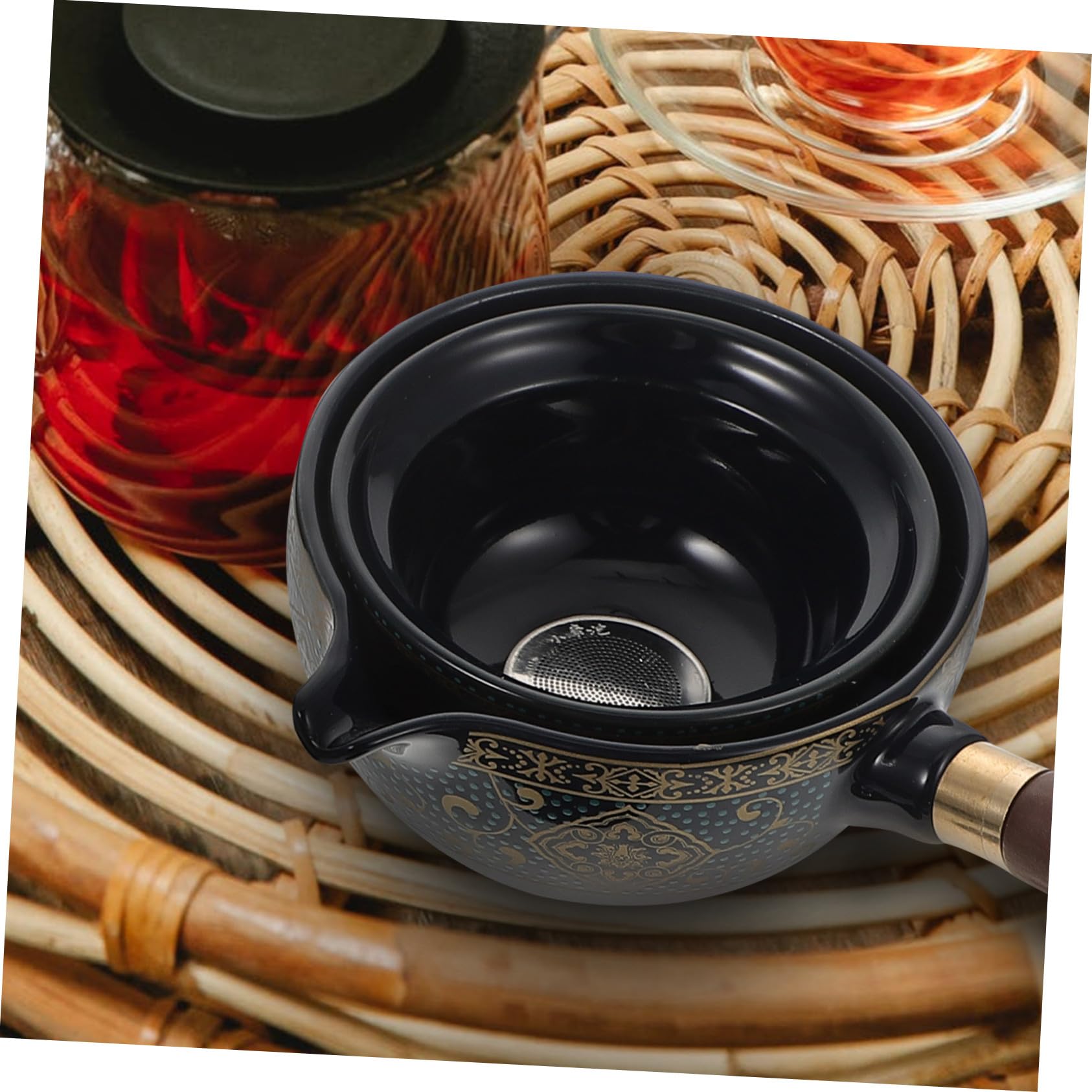 Tetera de Cerámica Negra Asa Lateral, Juego Portátil de 1 Pieza | Capacidad Media, Resistencia al Calor, Durabilidad, para Preparar Té en Casa, Infusiones Diarias