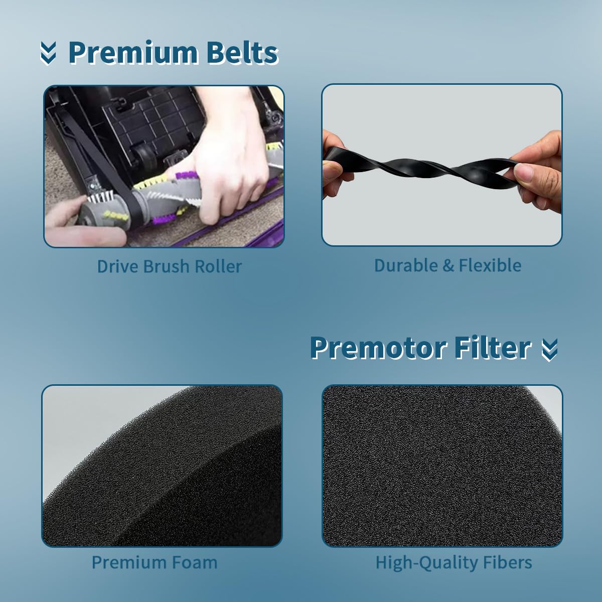 Piezas de repuesto para aspiradora compatibles con Bissell Cleanview Swivel Pet Crosswave 2252 2253 2254 2258 2486 2488 2489, 1 rodillo de cepillo, 2 filtros y 2 correas