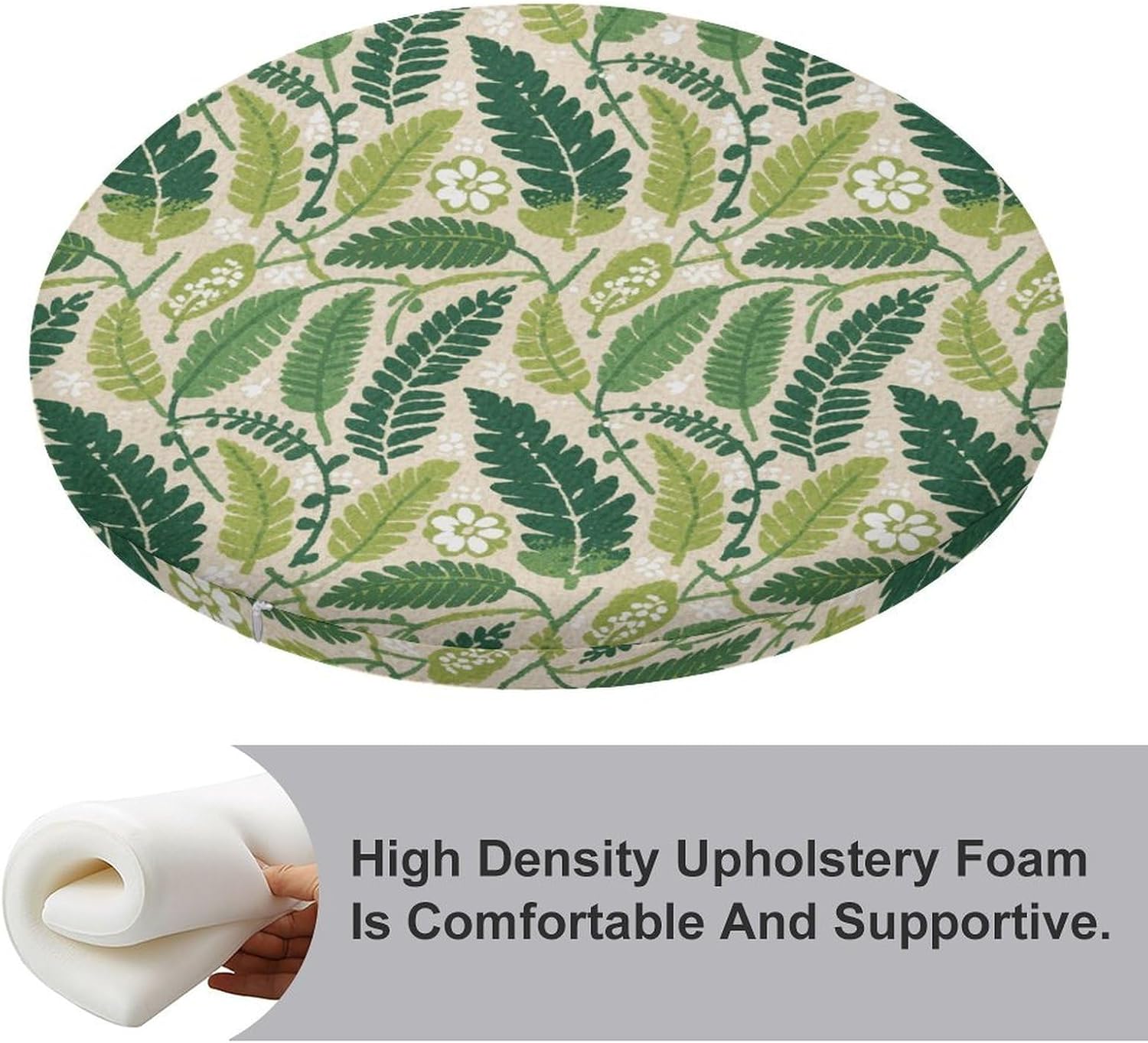 Green Leaves Print Round Cushion Memory Foam Seat Cushions 15In Comfort Meditation Floor Pillow Anti Slip Soft Stool Cushion Chair Pad for Tatami Living Room Yoga