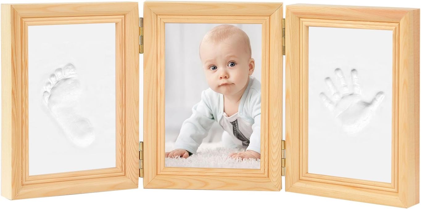 Baby Photo Frame Newlemo Baby Prints Frames Newborn Baby Hand and Footprint Baby Keepsake (3 parts, wood)