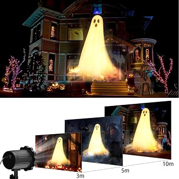 Halloween Decoration Outdoor Indoor 3D Dynamic Halloween Projector Waterproof LED Projection Lamp with Ghosts for Wall Cemetery Window Garden Yard Party Decoration Projector Light Outdoor