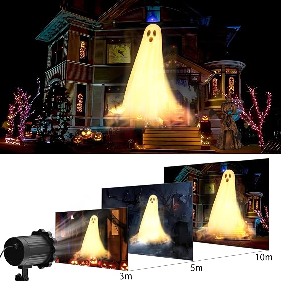 Halloween Decoration Outdoor Indoor 3D Dynamic Halloween Projector Waterproof LED Projection Lamp with Ghosts for Wall Cemetery Window Garden Yard Party Decoration Projector Light Outdoor