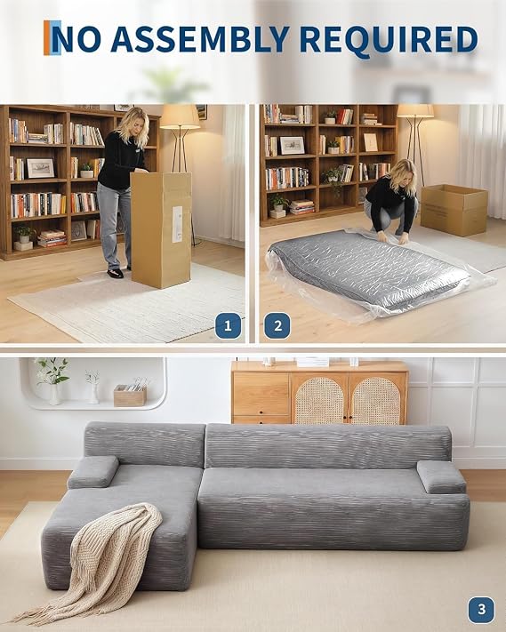 Aptliton 270cm Modular Sectional Sofa Jumbo Cord 3-4 Seater Corner Sofa