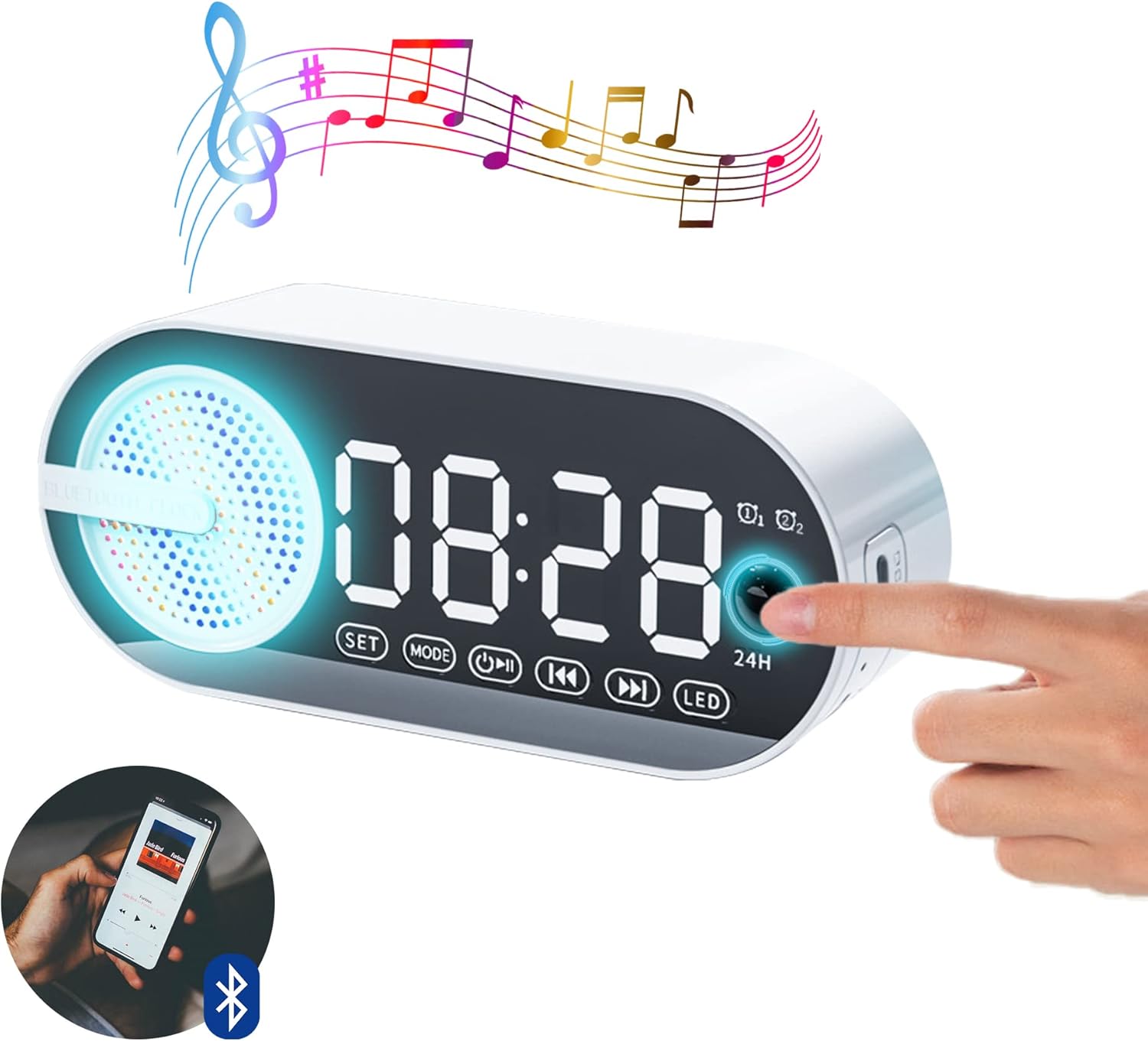 vanso LED Mirror Digital Alarm Clock Radio, Bedside Human