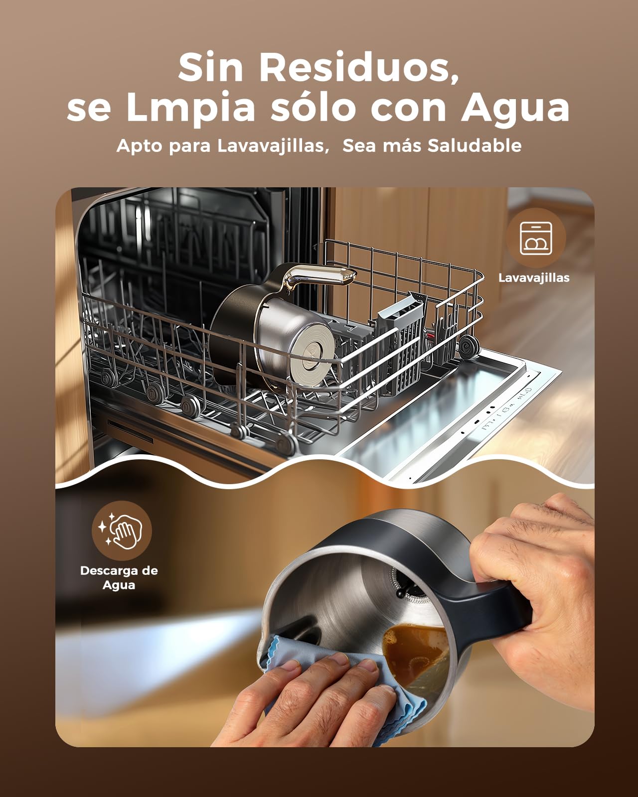 Espumador de Leche 8 en 1, Espumador Leche Electrico 400 ml, Calentador de Leche y Milk Frother para Espuma Caliente/Fría, Batidor de Leche Acero Inoxidable, Negro
