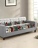 Vista 2 de Christmas Tree Couch Cushion Covers, Stretch Sofa Cover with Elastic Bottom, Merry Christmas Xmas Tree Snowflake Rustic Sofa Slipcovers Protector