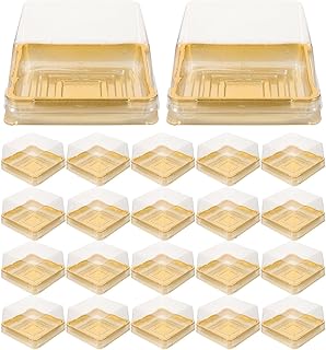 Abaodam Muffins Cupcake Containers 50pcs Square Mooncake Boxes Clear Moon Cake Trays Mini Single Cake Box Square Cookies Muffins Dome Box for Wedding Birthday Party 100g Container