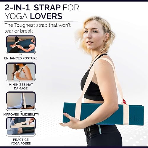 Miniatura 5 de Correas para esterilla de yoga 2 en 1  Algodón  Correas antideslizantes ajustables para yoga, pilates, estiramiento, para llevar esteras