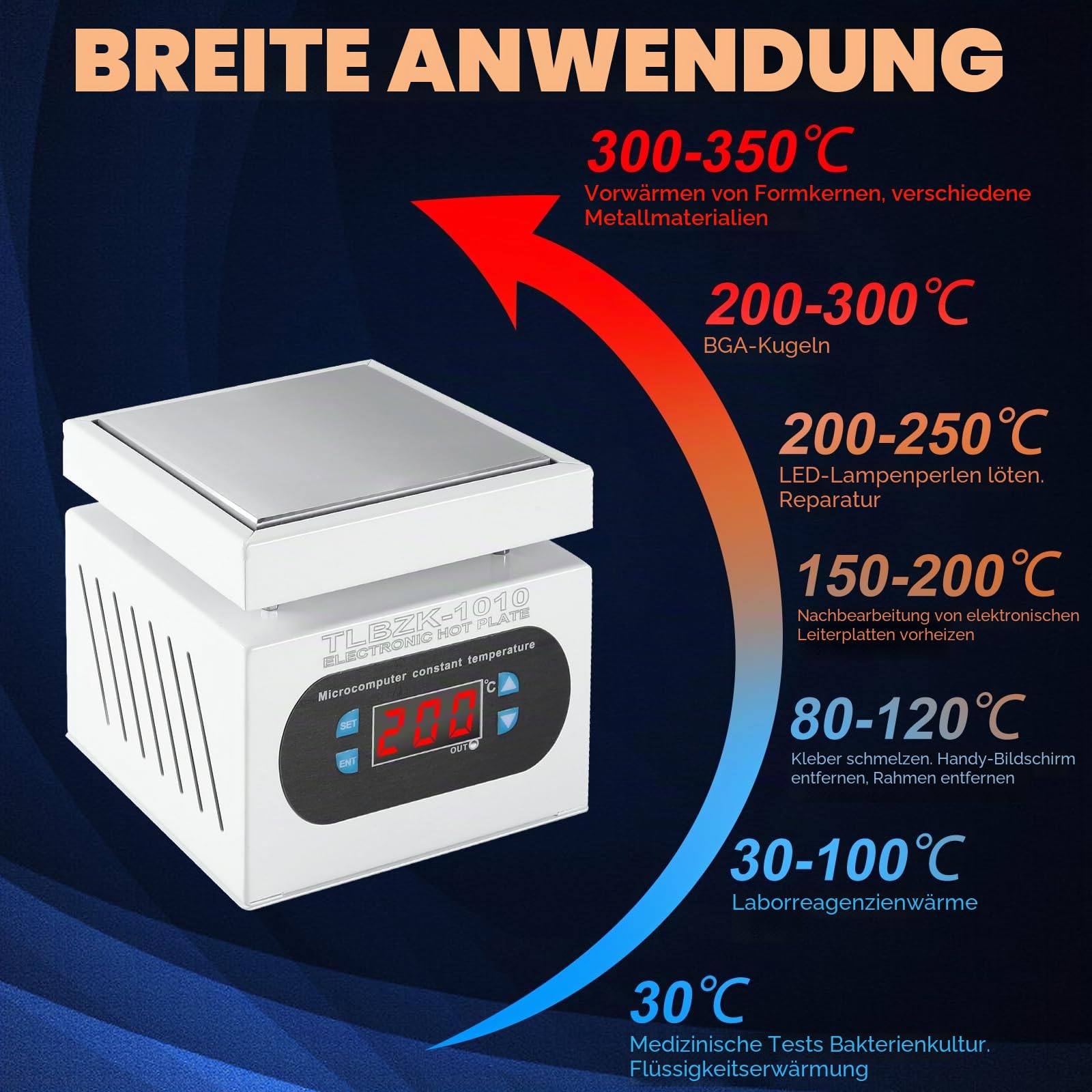 350W 220V Lötstation Heizplatte, LED Mikrocomputer elektrische Vorwärmung Rework Heater Lab (100X100mm)