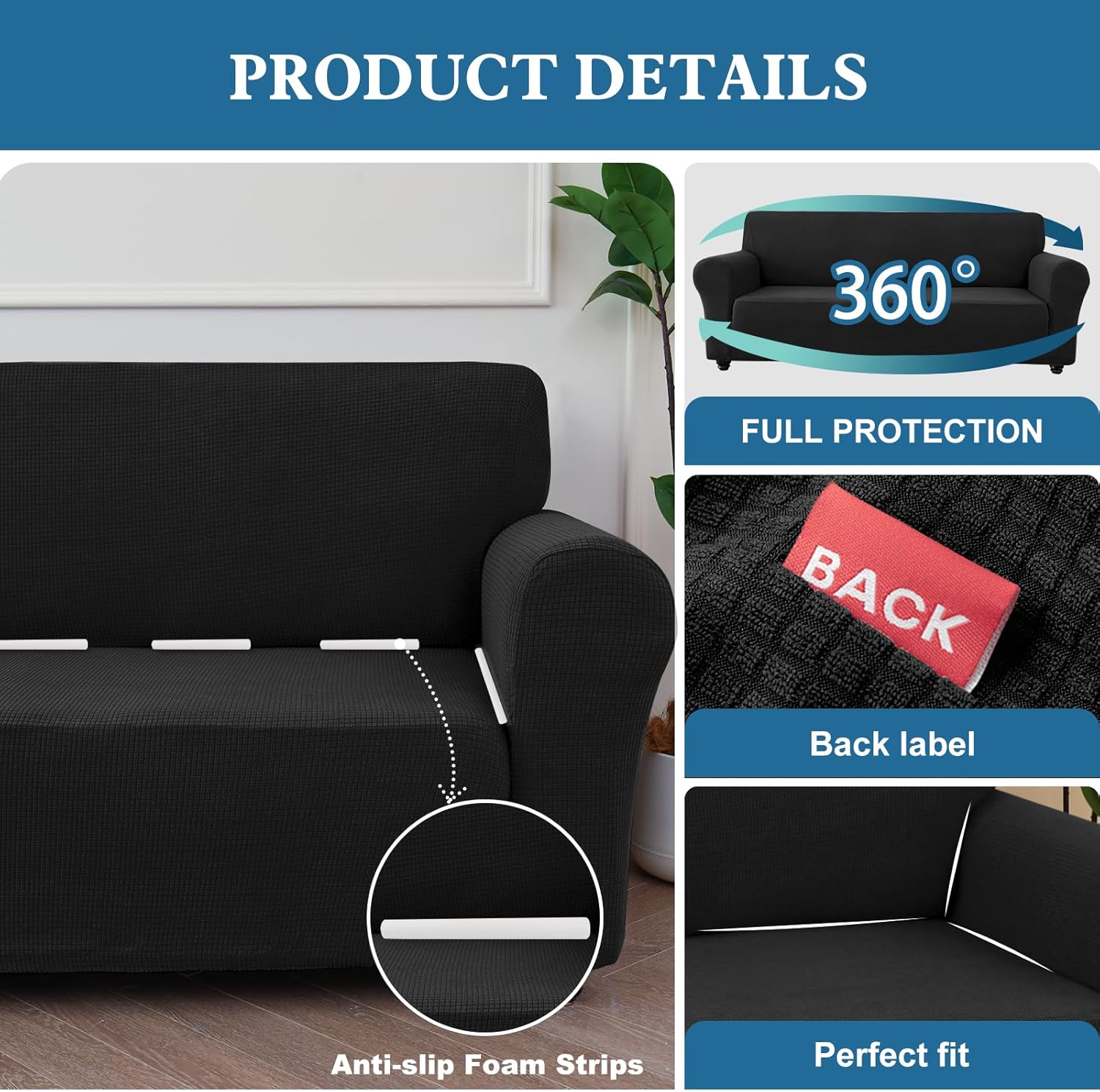 Waterproof Couch Cover for Pets, Dual Layer TPU Sofa Protector 100% Leakproof Dog Proof Stretch Non-Slip Washable Furniture Covers for Pets, Dogs, Cats and Kids (Sofa,Black)
