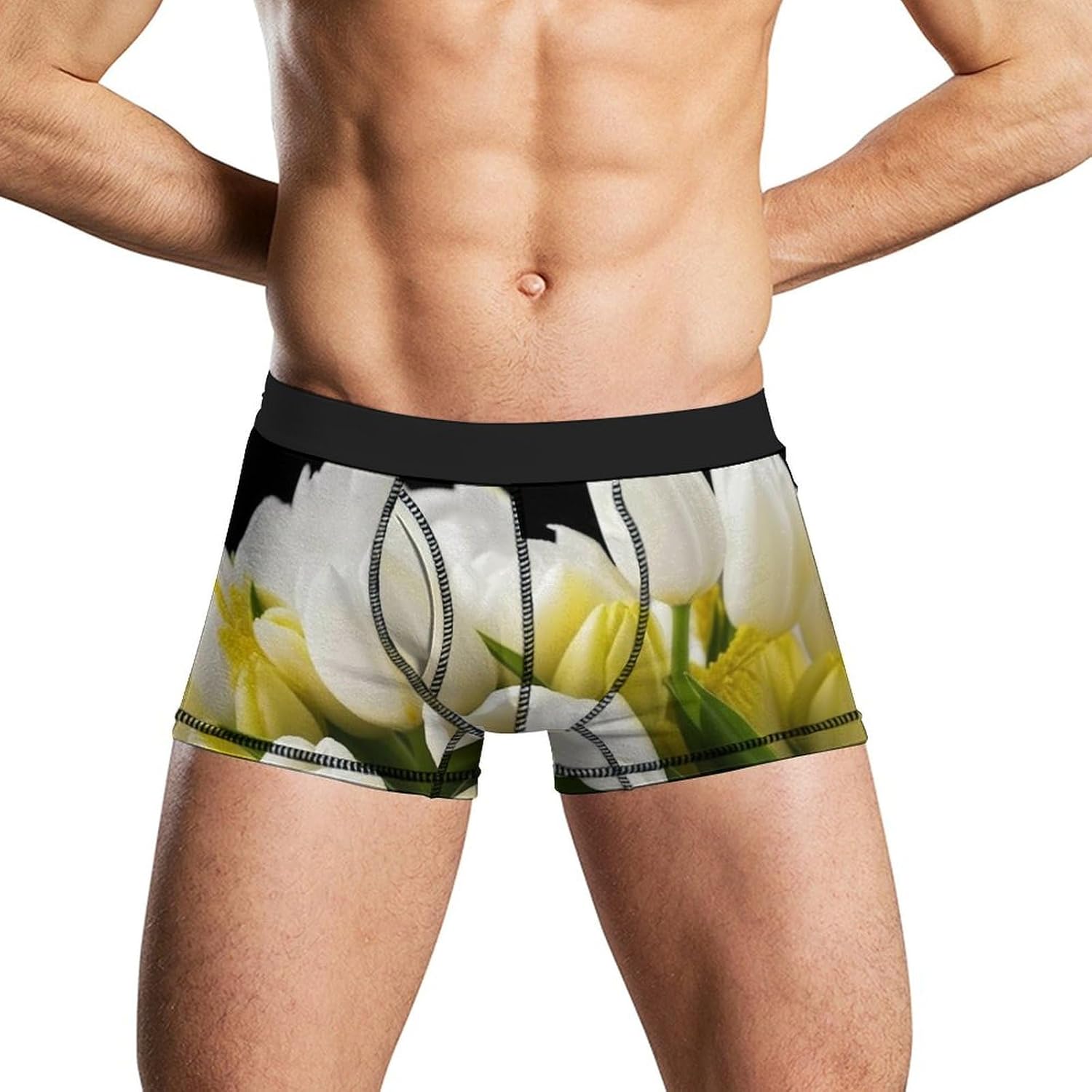 Different Flowers Mens Boxer Briefs Short Breathable Underwear Trunks Soft Moisture-Wicking Boxer Shorts Novelty Underpants 2XL White