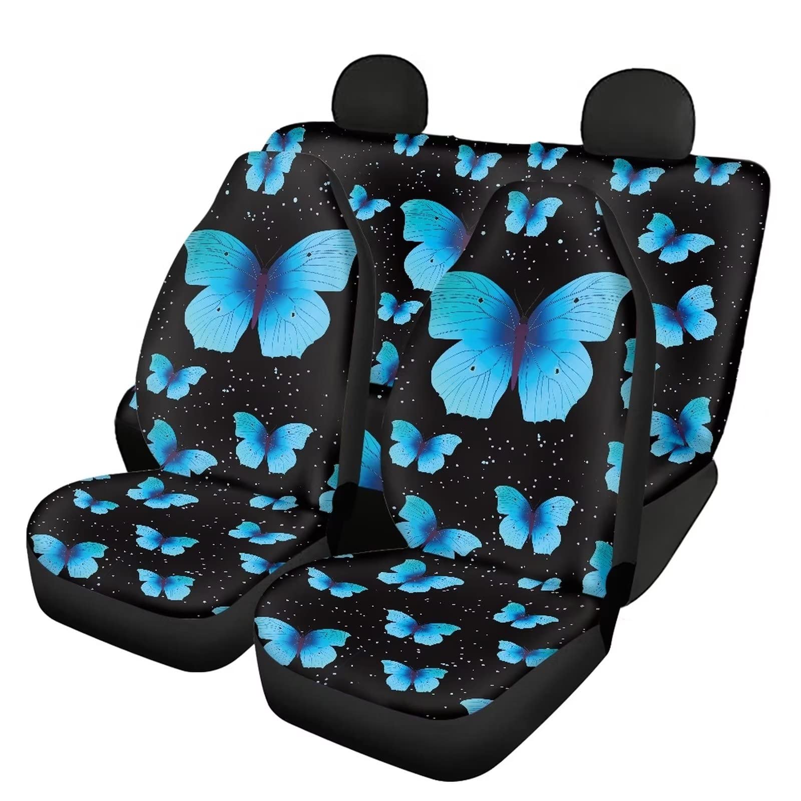 Black Butterfly Print Automotive Seat Cover Full Set Custom Front Back Seat Cover Easy Install Soft Breathable Universal Car Seat Protector for Women Men Fitted Car Interior Accessories for Trucks