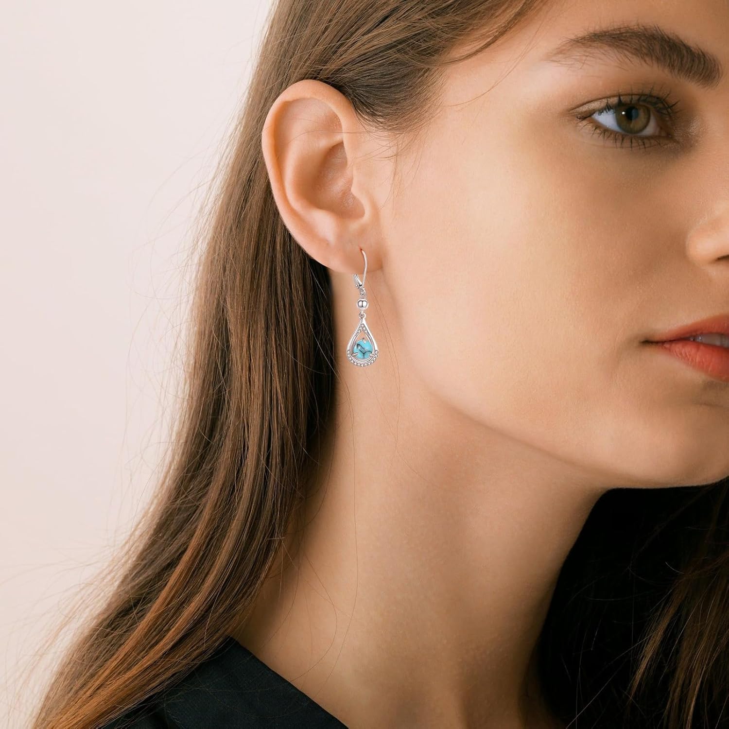 KINGWHYTE Opal Dangle Earrings Drop Birthstone Earrings 925 Sterling Silver Leverback Earring 14K White Gold Birthday Anniversary Fine Jewelry for Women Girls