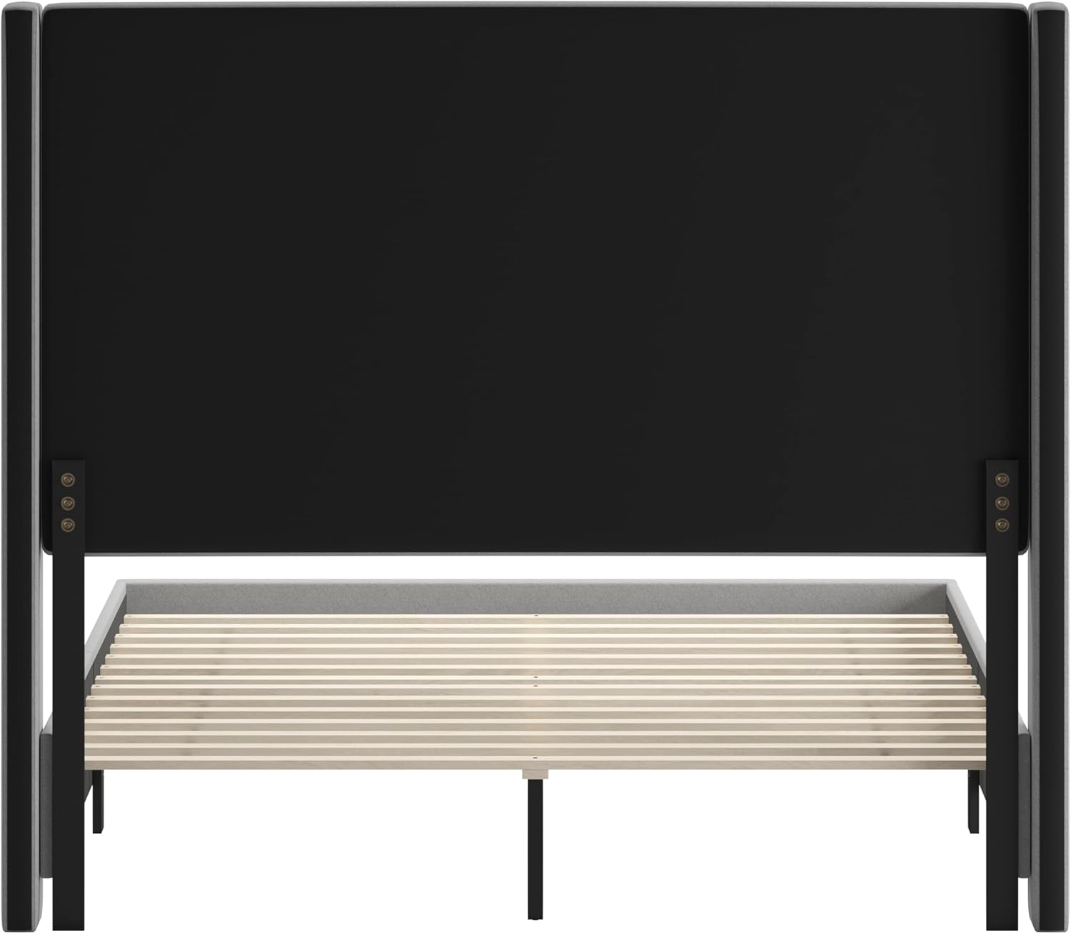 Flash Furniture Quinn Upholstered Platform Bed - Gray Channel Stitched Wingback Headboard - Queen - Mattress Foundation with Slatted Supports - No Box Spring Needed