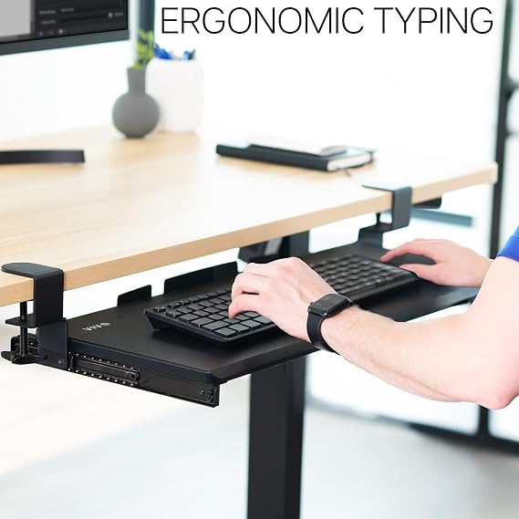 VIVO Large Keyboard Tray Under Desk Pull Out with Extra Sturdy C Clamp Mount System, 69 (84 Including Clamps) x 28 cm Slide-Out Platform Computer Drawer for Typing, Black, MOUNT-KB05E