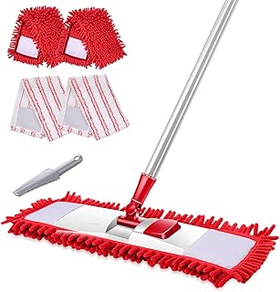 Almcmy Microfiber Dust Mop for Floor Cleaning, Flat Floor Mop with 4 Washable Microfiber & Chenille Mop Pads, 51" Long Handle, Dry & Wet Dust Mops for Hardwood, Tile, Laminate Floors, Send 1 Scraper