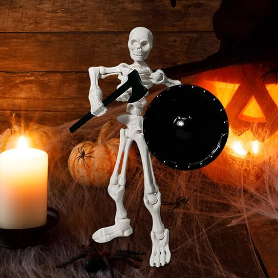 Skeleton Action Figure, Halloween Movable Skeleton Miniature, Human Bone Desktop Figure Model for Home Classroom Teaching Display Holiday Gathering Entryway Workplace Table Indoor