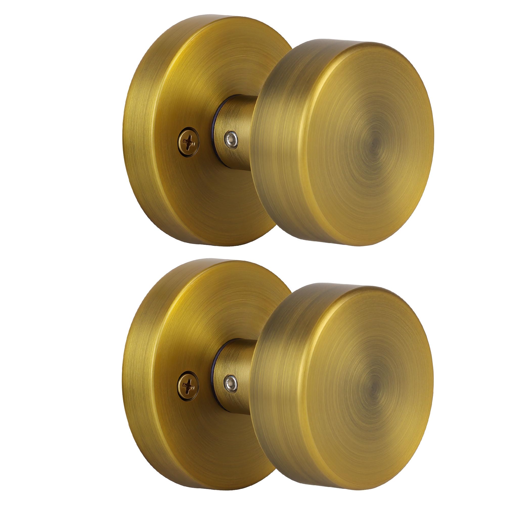 Naubea Antique Brass 2 Pack Dummy Door Knobs Interior Old Style Round Door Knob Antique Dummy Door Handle For Hall Pantry Closet