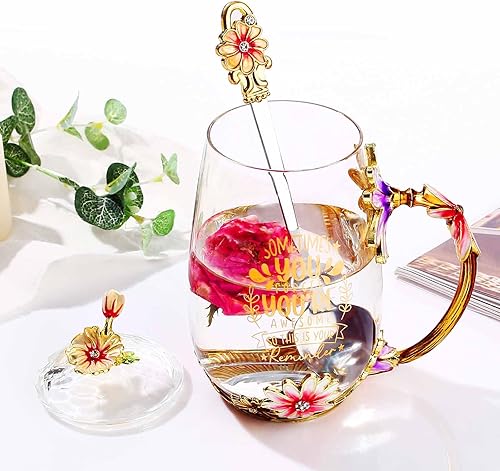 Miniatura 3 de Regalos para hermanas de hermana, elegante taza de té de flores, regalos únicos para cumpleaños, pequeña y cuñada mayor