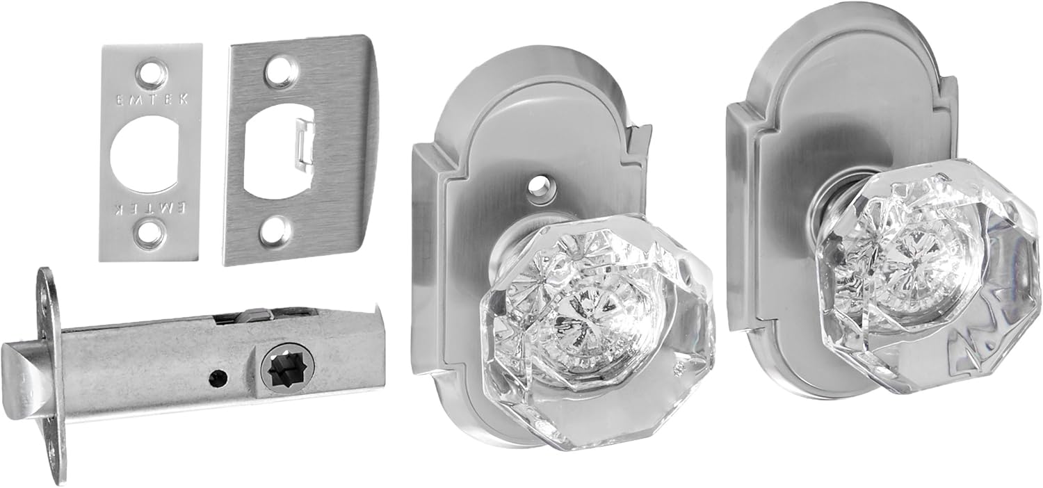 Arched Rosette Set with Old Town Crystal Knobs Passage in Satin Nickel. Victorian Door Sets.