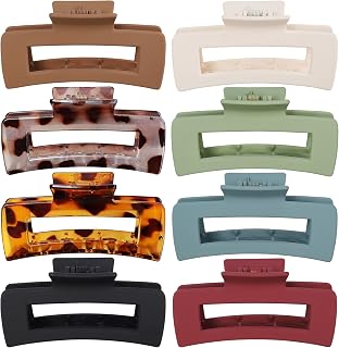 Mandydov 8 Pcs Large Hair Claw Clips 4.1 Inch Non-slip Big Square Matte Claws Leopard Print for Women, Strong Hold Banana Clips for Thick Thin Hair