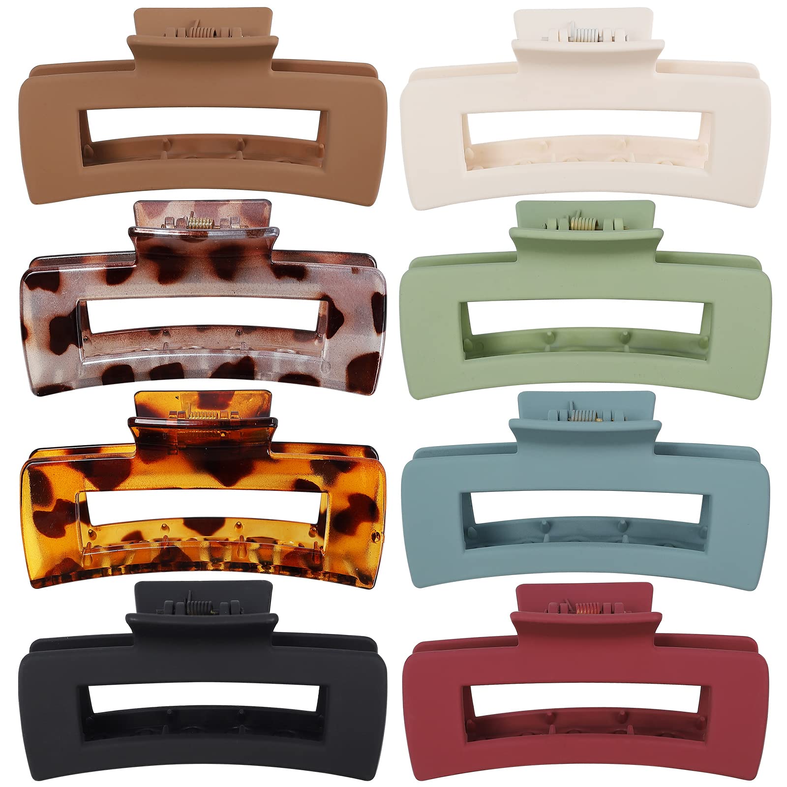 Mandydov 8 Pcs Large Hair Claw Clips 4.1 Inch Non-slip Big Square Matte Claws Leopard Print for Women, Strong Hold Banana Clips for Thick Thin Hair