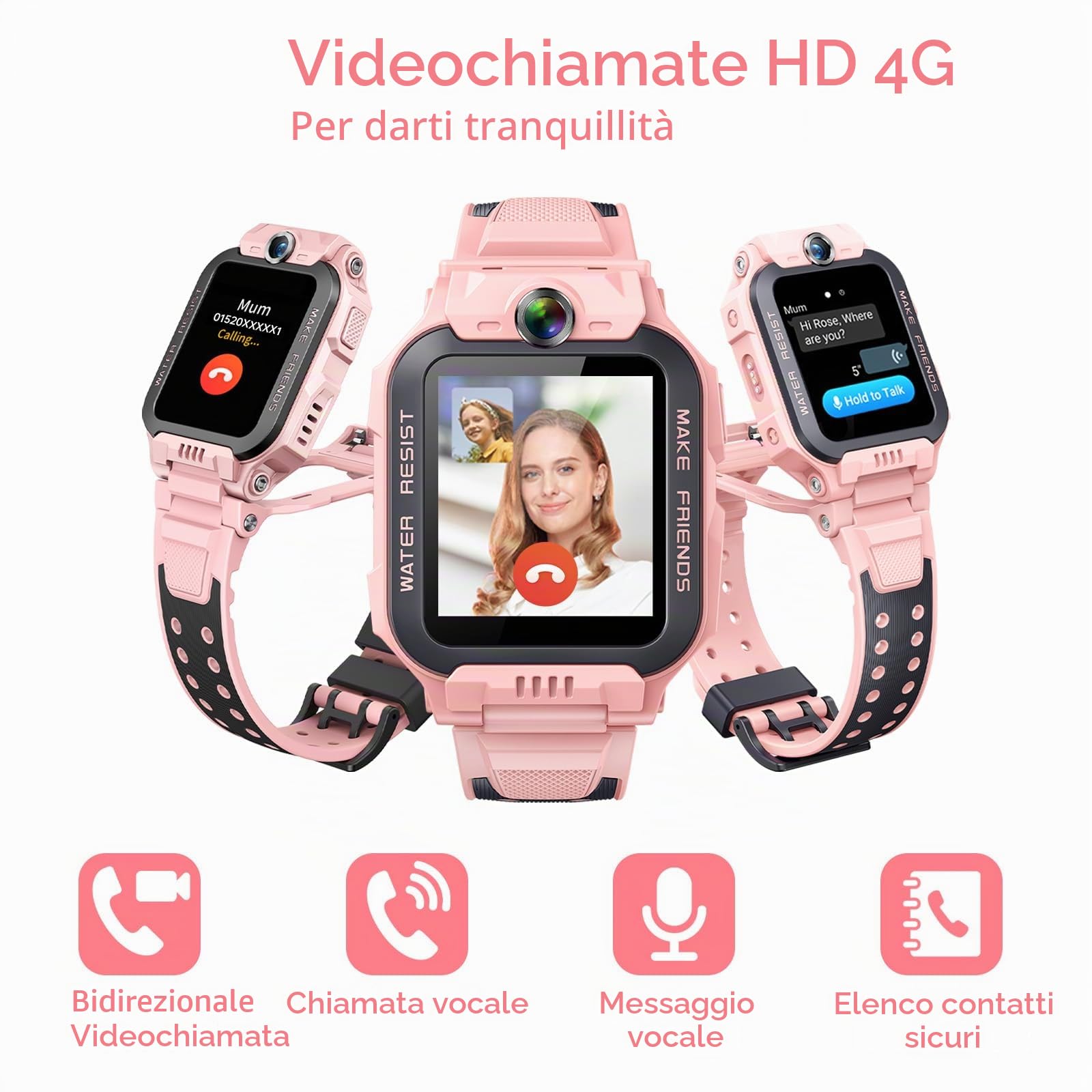 imoo Z7 Smartwatch Bambina Ragazza, Orologio Intelligente per Ragazze con Videochiamate & Chiamate Lunga Autonomia, Orologio Bambino Localizzatore GPS, Resistente all'Acqua per Nuoto IPX8 (Z7, Rosa)