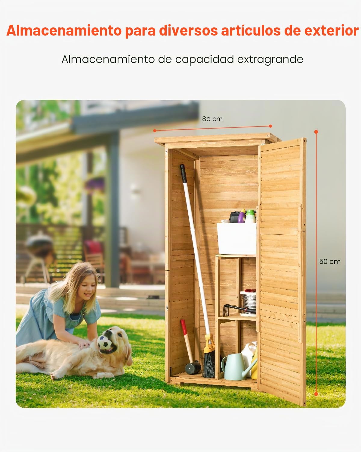 VEVOR Cobertizo de Almacenamiento para Exteriores 80 x 50 x 162 cm Cobertizo de Madera para Almacenamiento con Marco de Metal Gabinete de Almacenamiento Impermeable para Patio, Jardín, Césped