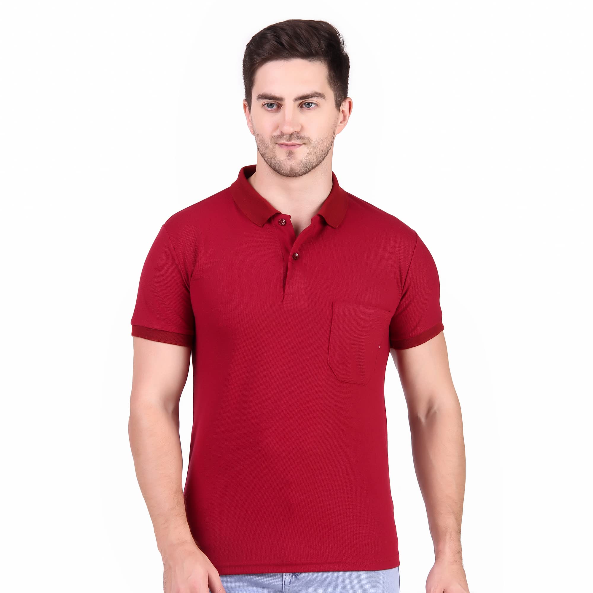 mad fashion Regular Fit Half Sleeve Polo T Shirt for Men with Pocket Polycotton Multicolors-picture-22
