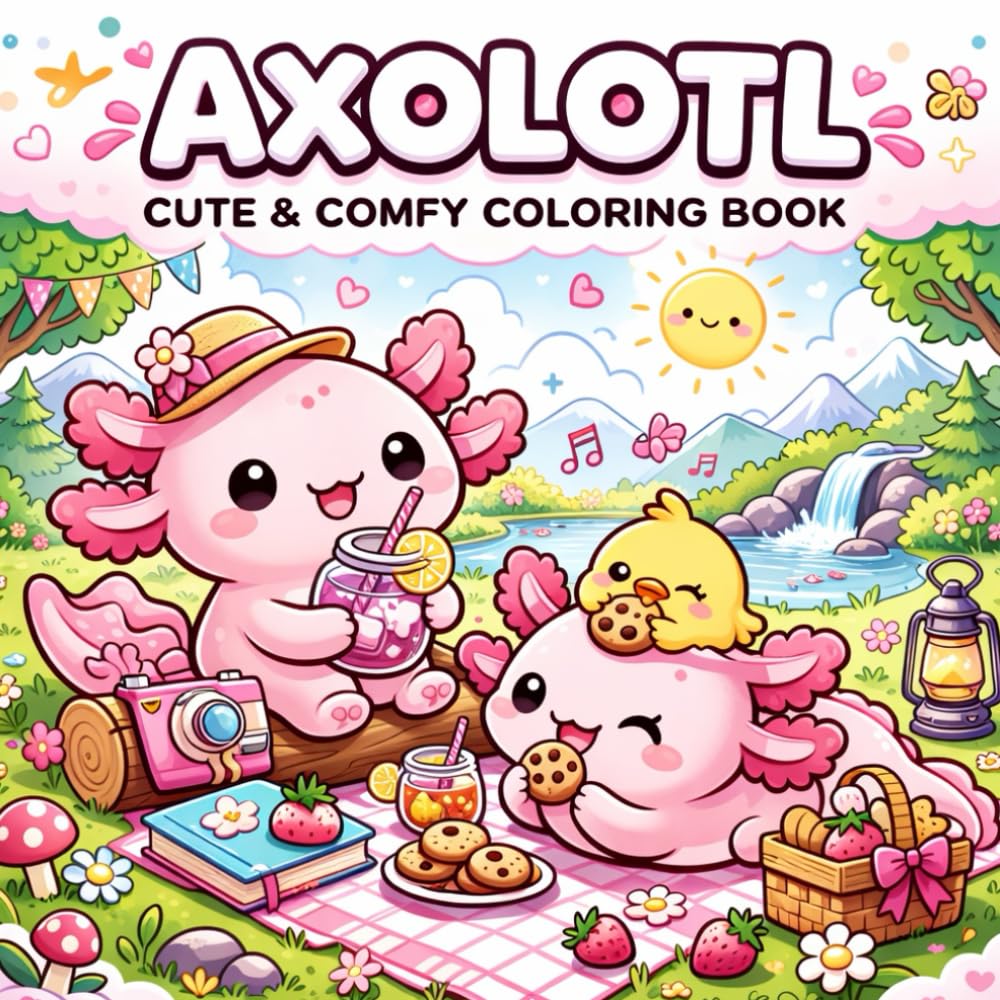 Axolotl Adventures Coloring Book for Kids: Cute Axolotl Coloring Pages with Bold Lines, Fun Activities, and Holiday & Job Themes for Kids Ages 8–12