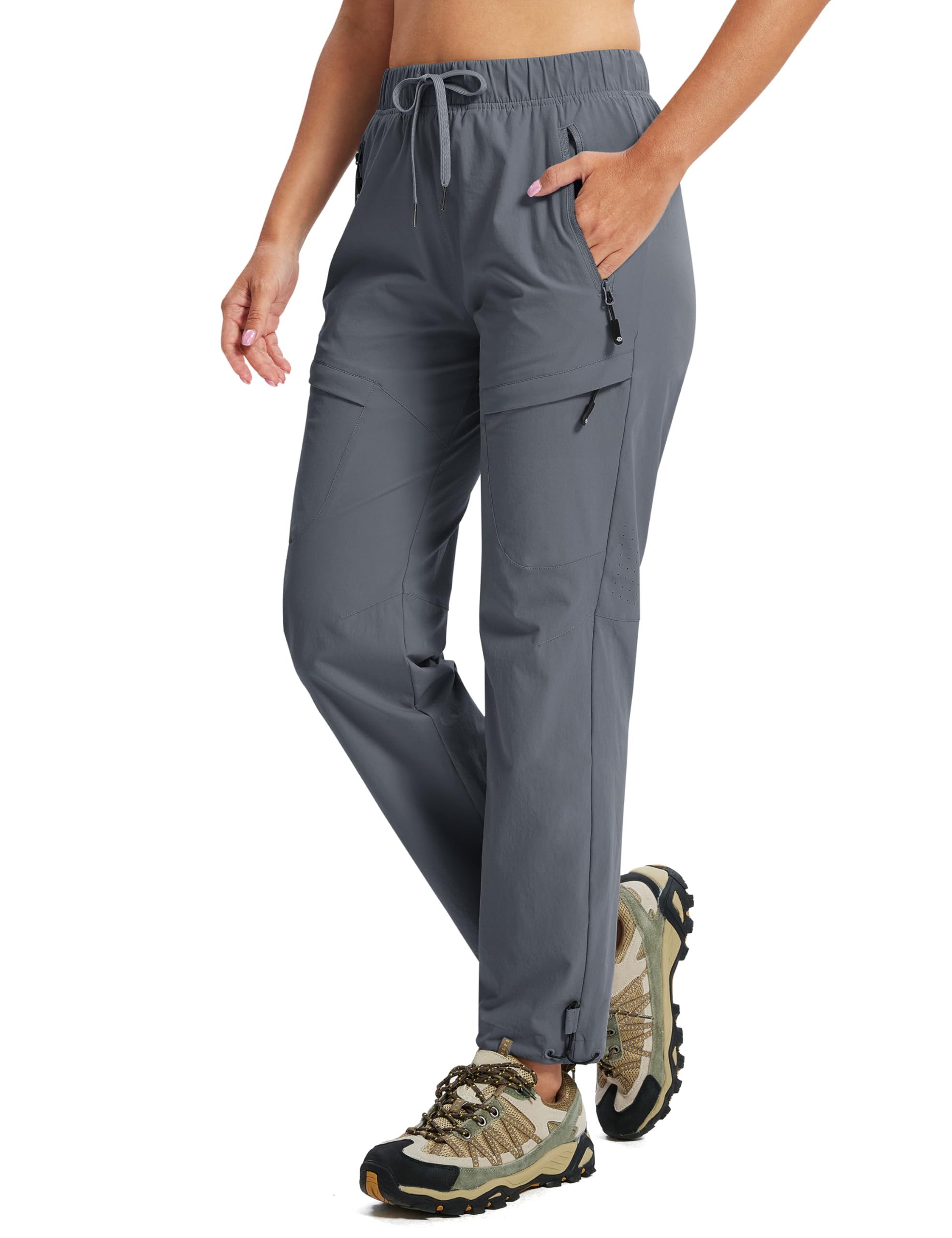 MoFiz Wanderhose Damen Outdoorhose Cargo UV-Schutz Trekkinghose Stretch-Hose Leichte Funktionshose mit 5 Reißverschlusstaschen