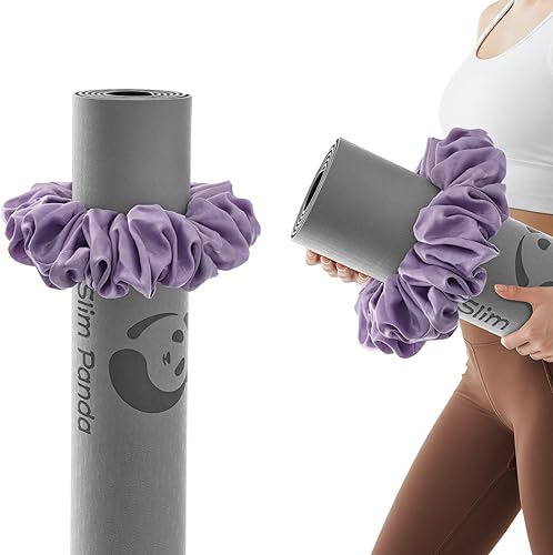 Miniatura 10 de Slim Panda Tapete de yoga Scrunchie, asegura tu tapete con estilo y linda, correa de transporte de tela de terciopelo elástica duradera que se Negro
